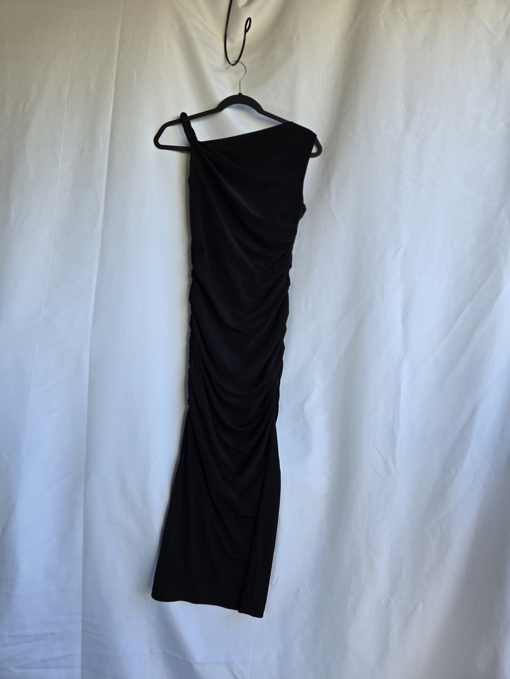 Helmut Lang Elegant One-Shoulder Ruched Black Dress